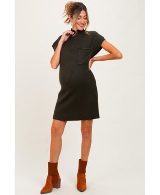 Maternity Burgundy Ribbed Knit Short Sleeve Sweater Dress