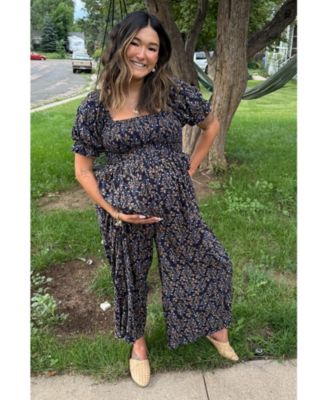 Maternity Navy Floral Smocked Jumpsuit
