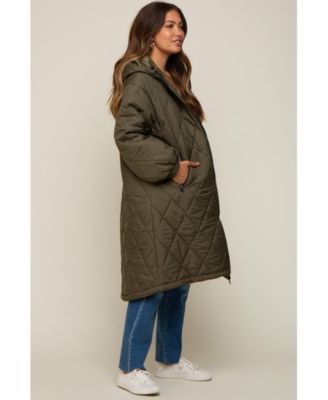 Maternity Olive Quilted Long Puffer Jacket