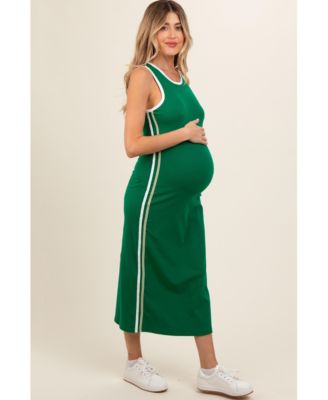 Maternity Green Sleeveless Contrasting Stripe Maxi Dress