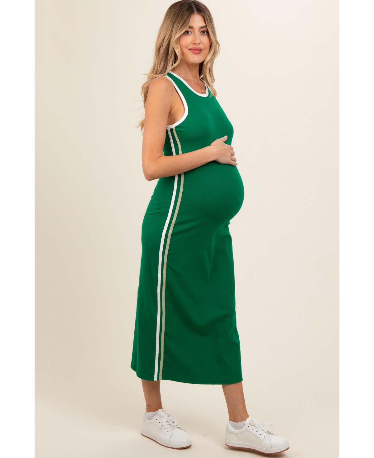 Pinkblush Maternity Green Sleeveless Contrasting Stripe Maxi Dress