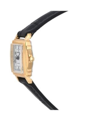 Women's Vintage 14K Gold-Plated Rectangular Small Face Watch with Leather Strap