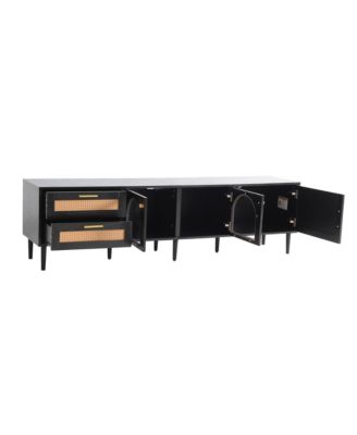 Rattan TV Stand with 3 Cabinets & 2 Drawers Media Console Table for TVs up to 80" with LED Light
