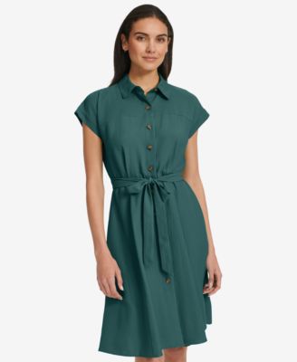 Women's Belted Cap-Sleeve Shirtdress