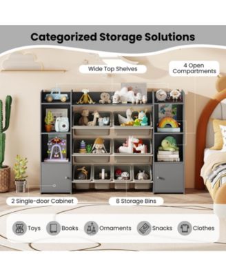 4-Tier Large Storage Cabinet with 6 Cubbies & 8 Removable Bins Bookshelf