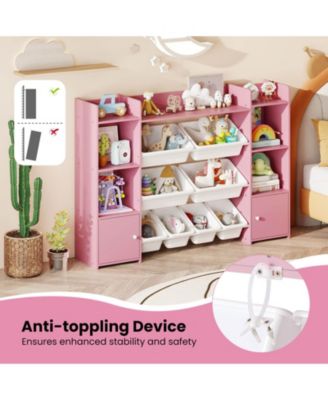 4-Tier Large Storage Cabinet with 6 Cubbies & 8 Removable Bins Bookshelf