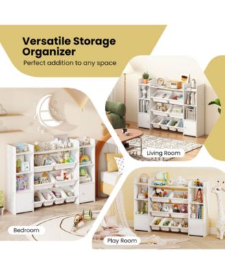 4-Tier Large Storage Cabinet with 6 Cubbies & 8 Removable Bins Bookshelf