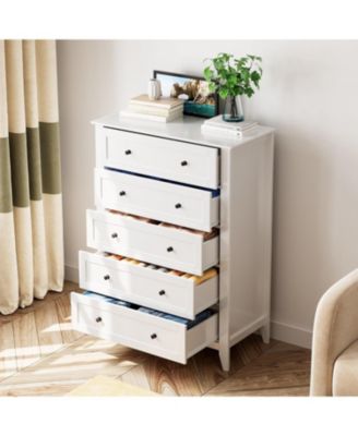  Modern Bedroom Dresser, Tall Wood Chest with Deep Drawers & Metal Knobs
