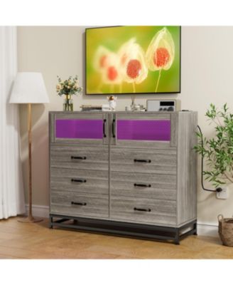6-Drawer Wood Bedroom Dresser with LED Lights & Charging Station