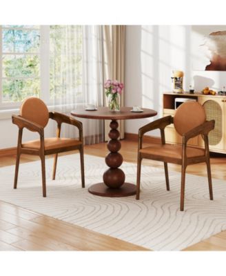 Wooden Dining Chair Set of 4 w/Rubber Wood Frame Padded Seat & Back Armrests