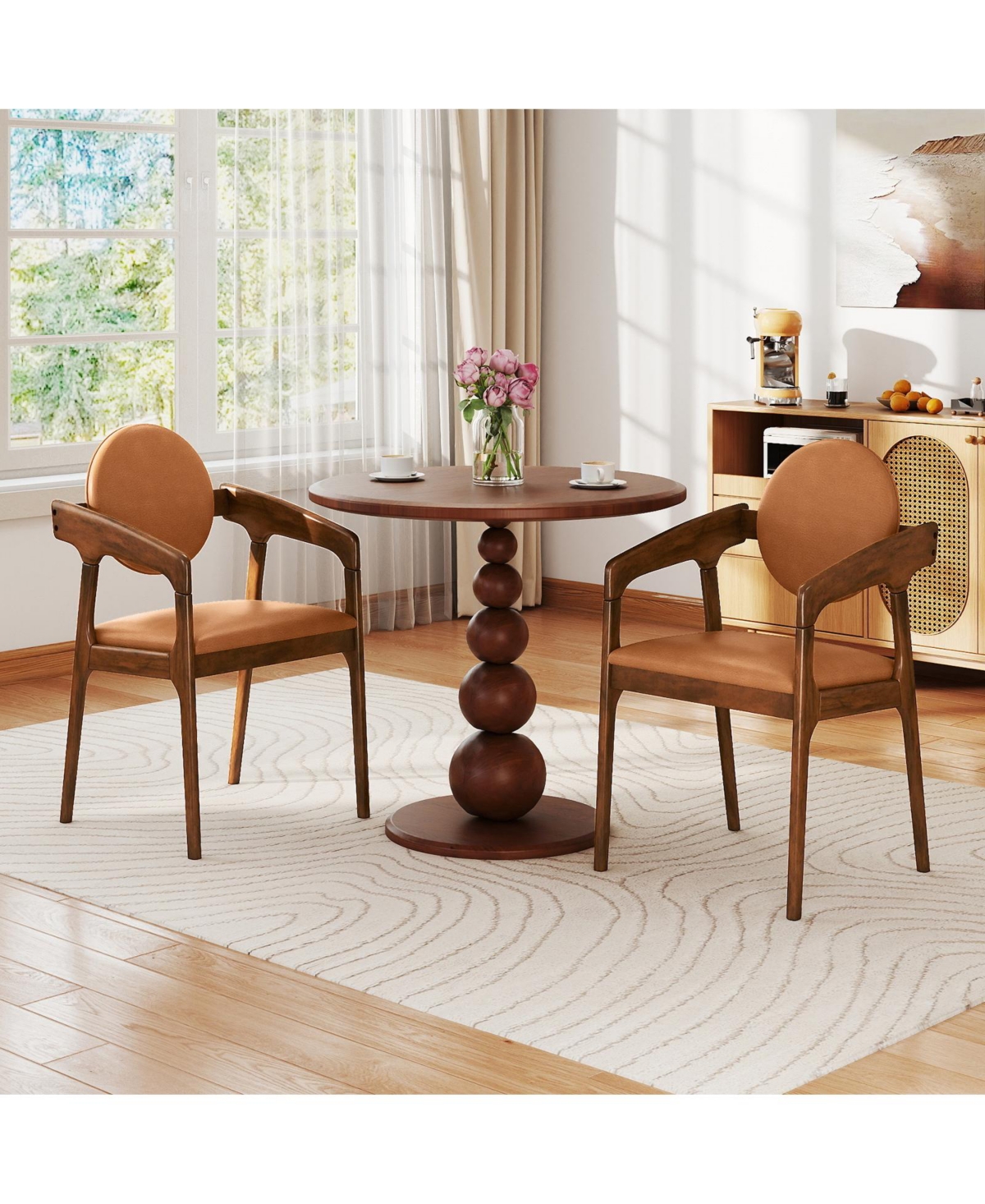 Gymax Wooden Dining Chair Set of 4 w/Rubber Wood Frame Padded Seat & Back Armrests