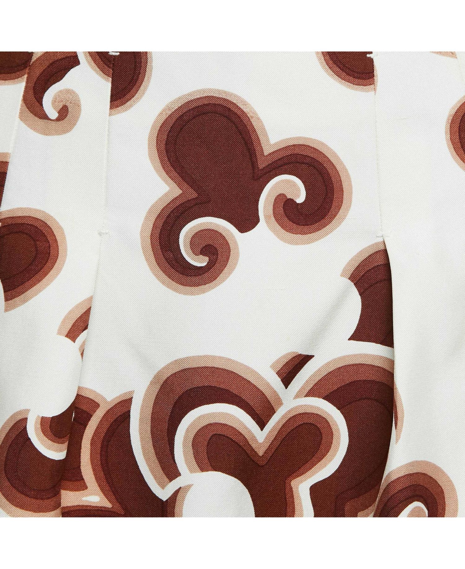 Women's Brown Doodle Print Silk Pleated Mini Skirt