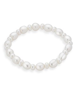 Set of 2 Stackable Baroque Irregular Shape White Freshwater Cultured Pearl Strand Stretch Bracelet Adjustable