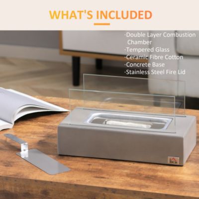 13inch Concrete Tabletop Ethanol Fireplace Stainless Steel Lid Indoor Outdoor Light Grey