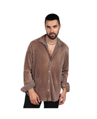 Men's Mocha Brown Pleat-Creased Shirt