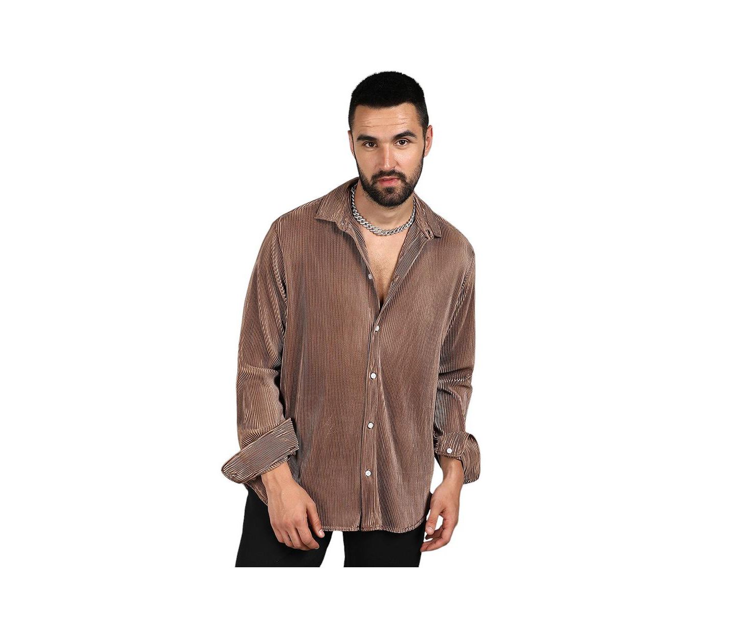 Мужская рубашка Cahoot Campus Sutra Mocha Brown Pleat-Creased, цвет: Коричневый — фото 1
