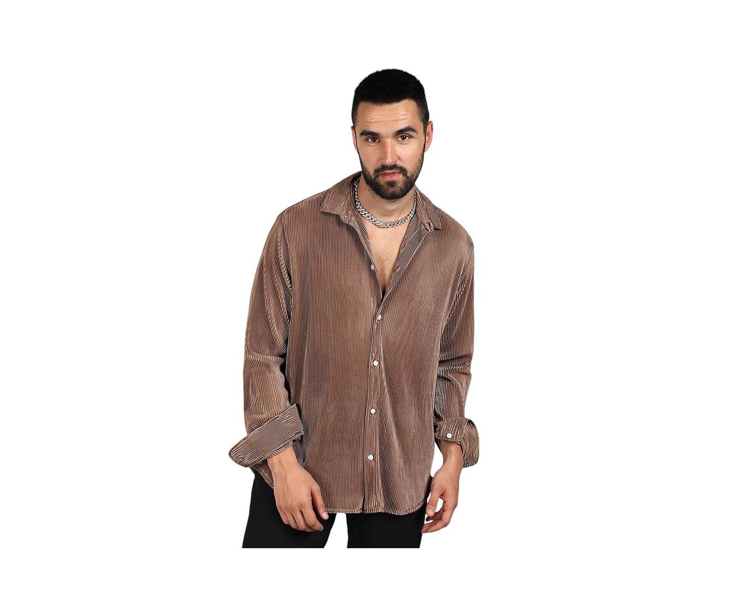 Men's Mocha Brown Pleat-Creased Shirt