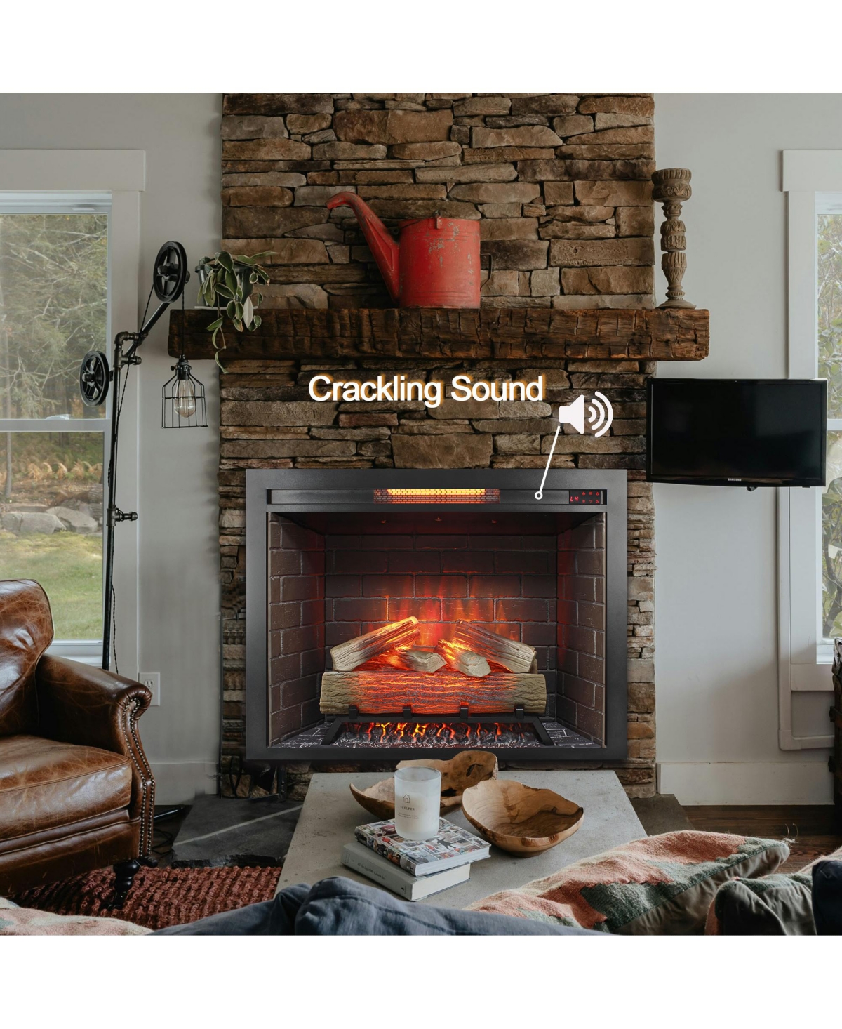 Flynama 33 inch Infrared Electric Fireplace Insert, Touch Panel Home Decor Heater,Smokeless Firebox .With fixed Trim Kit .With Crackling Sound