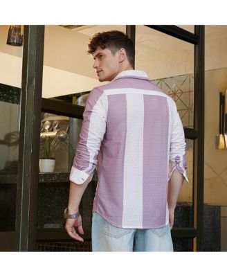 Men's Mauve Purple & Daisy White Panel-Tactile Shirt