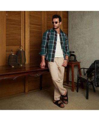 Men's Ecru Beige & Midnight Black Withering Flora Imprint Shirt