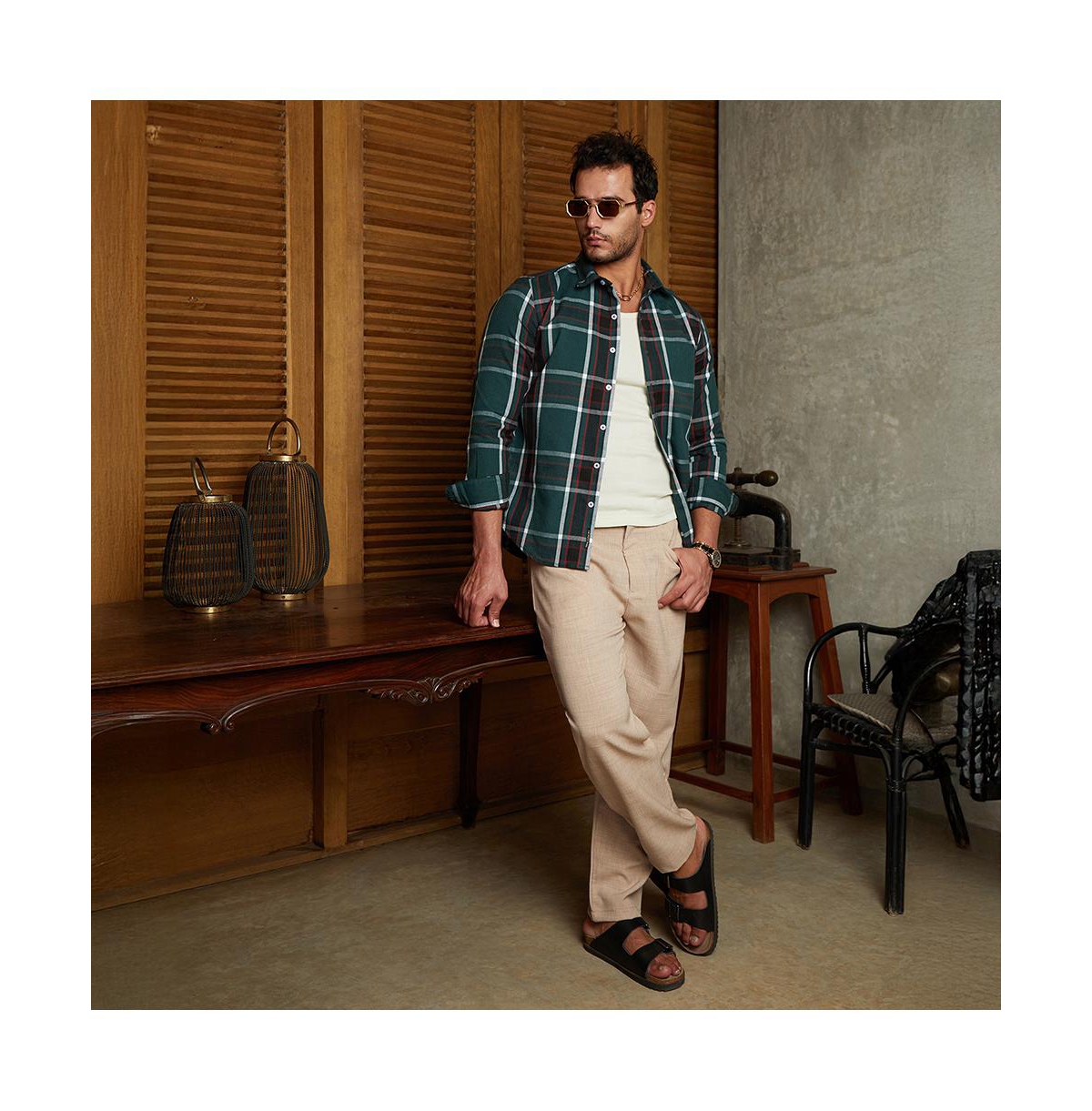 Campus Sutra Men's Ecru Beige & Midnight Black Withering Flora Imprint Shirt