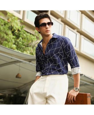 Men's Indigo Blue Mosaic-Jacquard Shirt