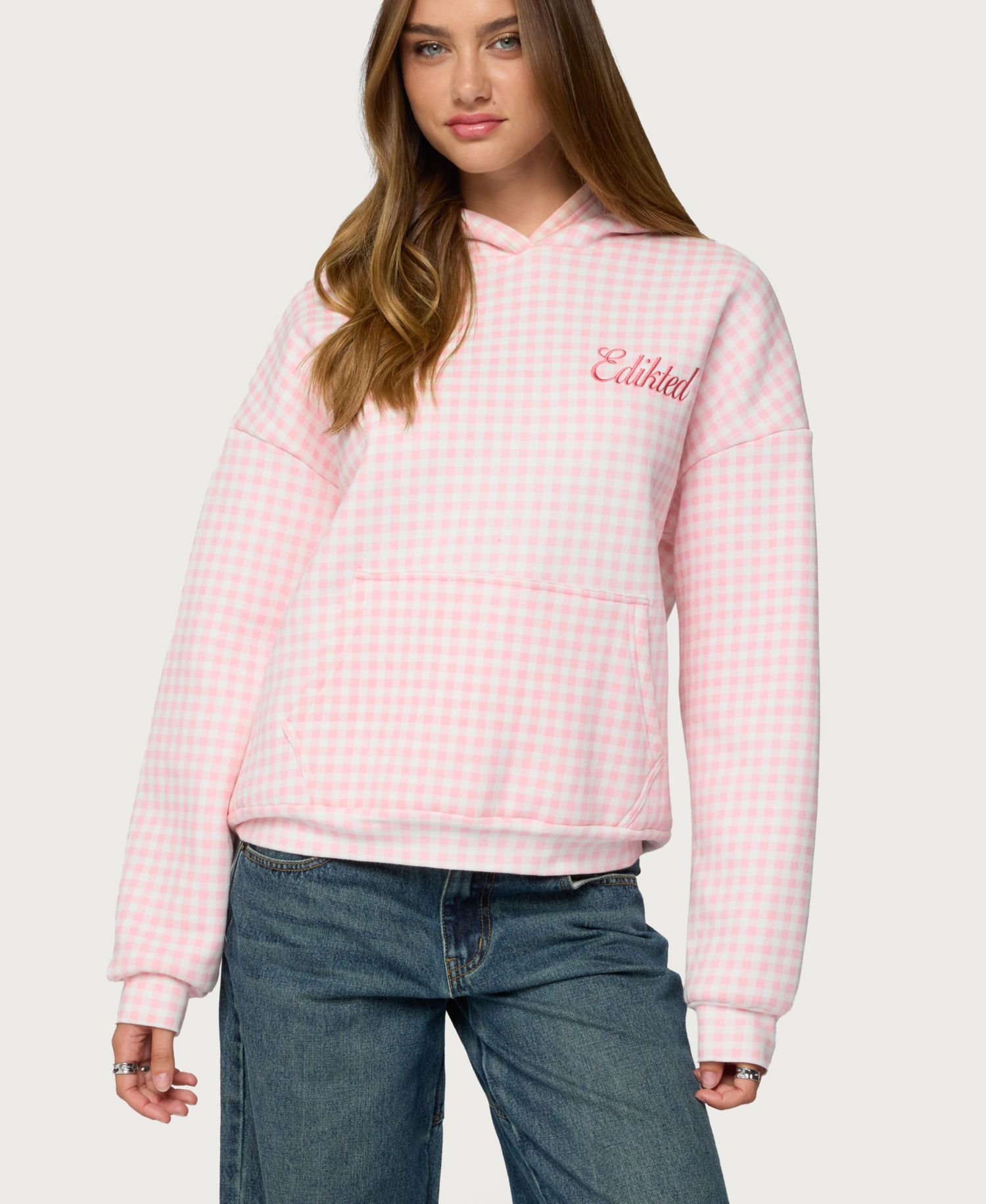 Women's Edikted Gingham Oversized Hoodie