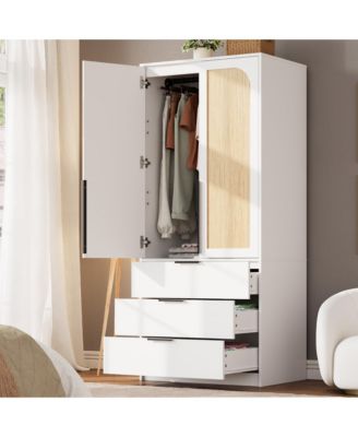 Armoire Wardrobe Closet, 69.5" Wooden Wardrobe Cabinet with 3 Drawers, Hanging Rod, 2 Doors Clothing Storage Cabinet