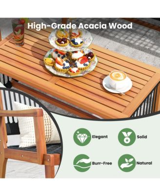 Patio 4pcs Acacia Wood Conversation Table & Chair Set Hand-Woven Rope Outdoor