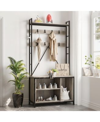 Hall Tree with Bench and Shoe Storage, 36.41&amp;#x22; Entryway Bench with Coat Rack Freestanding, Industrial Freestanding Coat Rack