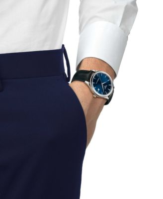 Men's Black Leather Bracelet Watch, 40mm