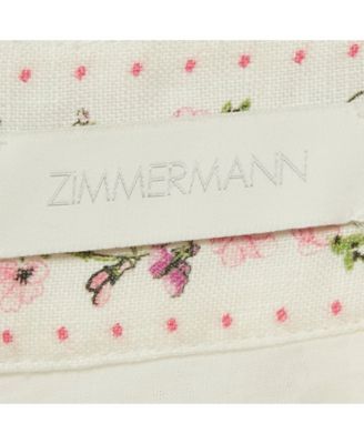 Women's Pink/white Floral Print Linen Scallop Shorts