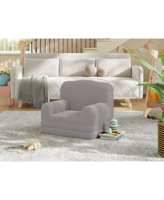 Kids Sofa Chair, Sherpa Convertible Toddler Couch with Washable Cover, Crown Design Comfy Children's Reading Chair