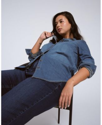 Plus Size Minimalist Stretch Cotton Chambray Shirt