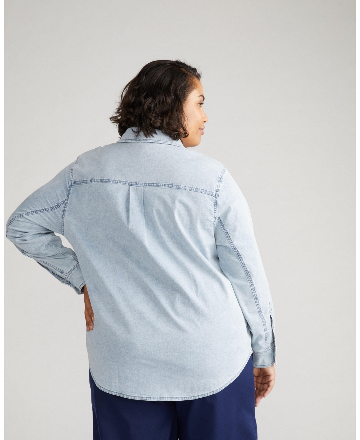 Universal Standard Plus Minimalist Stretch Cotton Chambray Shirt