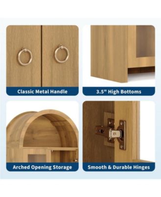 70" Tall Arched Kitchen Pantry Cabinet, 5-Tier Wood Display Storage Cabinet with Acrylic Doors Modern Freestanding Cupboard