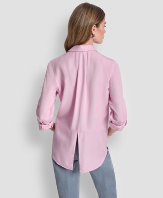 Women's Garment-Dye & Print Split-Back Button-Front Shirt