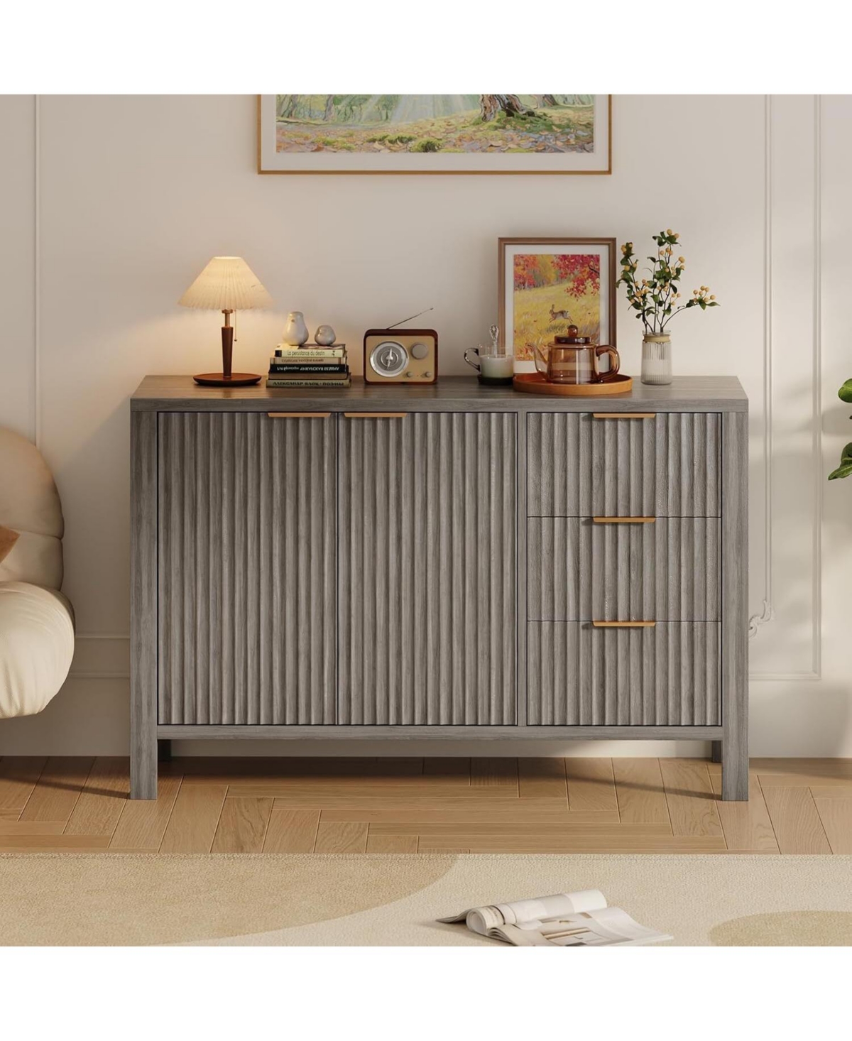 gaomon 47" Buffet Sideboard Cabinet with 2 Doors & 3 Drawers, Wood Console Table