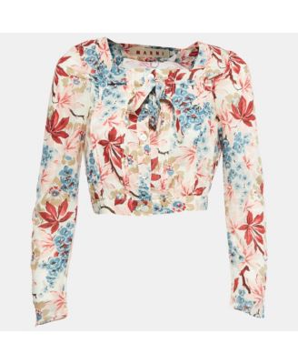Women's Multicolor Floral Print Cotton Tie-Up Detail Blouse