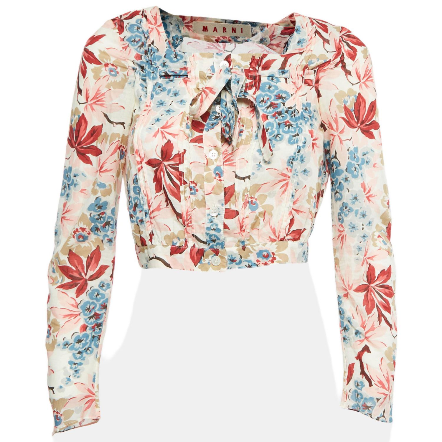 Women's Multicolor Floral Print Cotton Tie-Up Detail Blouse