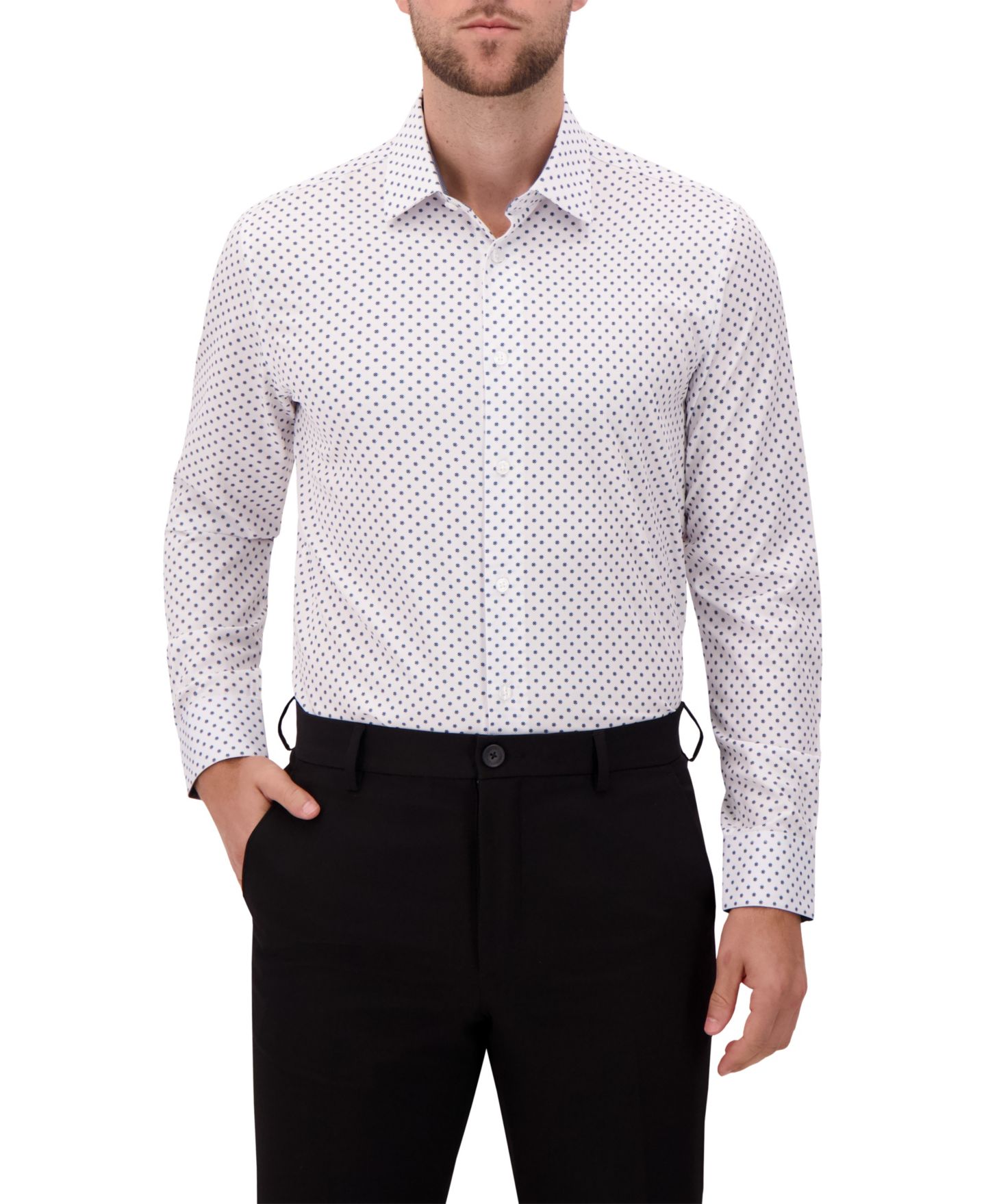Мужская рубашка Report Collection 4-Way Geometric-Print Button-Front Woven Dress Shirt, цвет: Белый — фото 1