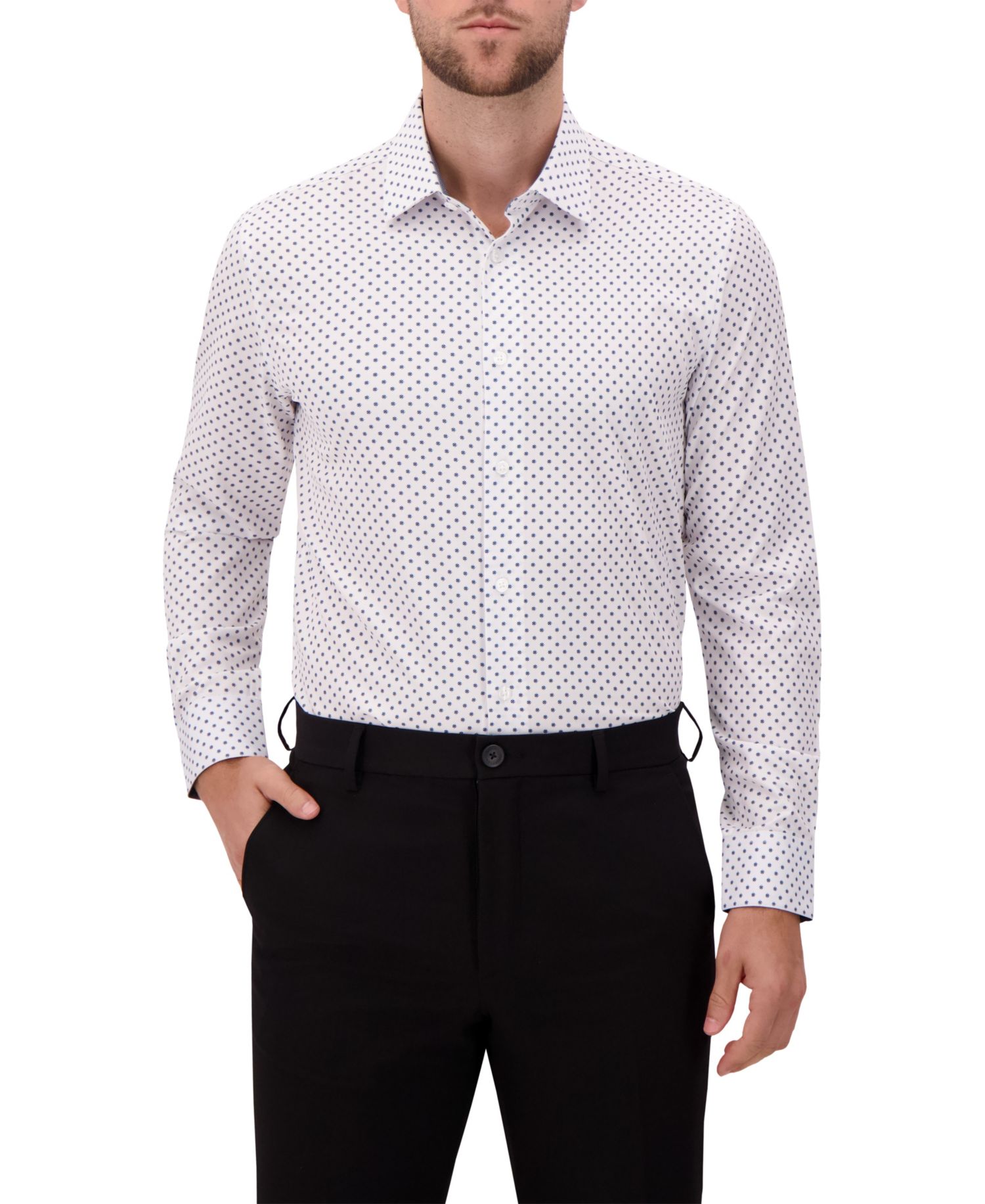 Men's 4-Way Geometric-Print Button-Front Woven Dress Shirt