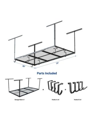 OHK Series Ceiling Mounted Overhead Garage Storage Rack, Black — 36" X 72"