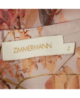 Women's Pink Floral Print Organza Silk Midi Dress