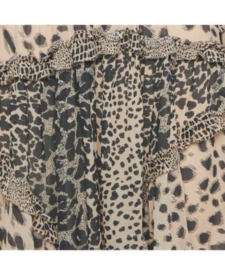 Women's Beige Chiffon Leopard Print Cut-Out Mini Dress