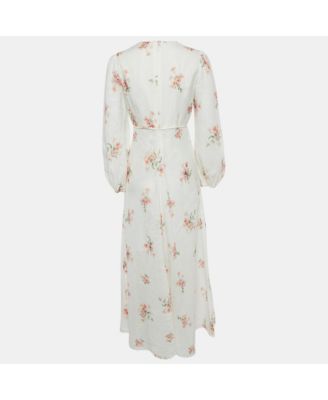 Women's White Floral Print Linen Maxi Dress