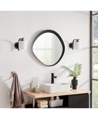 Sonya 24-inch Contemporary Asymmetrical Round Wall Mirror with Raised Black Iron Frame