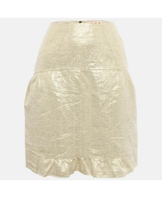 Women's Gold Silk Blend Lurex Mini Skirt