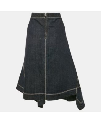 Women's Blue Denim Asymmetric Flared Midi Skirt