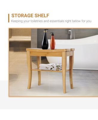 Bamboo Shower Bench Bathroom Stool Spa Bath Organizer Seat W/ Shelf